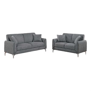 Rena 2pc Sofa and Loveseat Set- 2 Pillows- Dark Gray Burlap Fabric