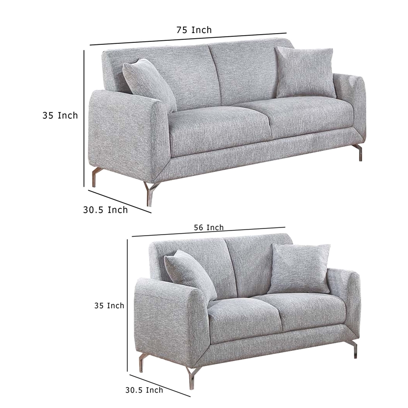 Rena 2pc Sofa and Loveseat Set- 2 Pillows- Light Gray Burlap Fabric