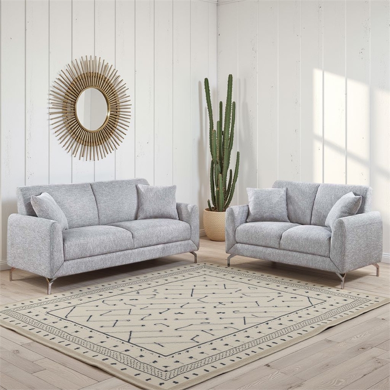 Rena 2pc Sofa and Loveseat Set- 2 Pillows- Light Gray Burlap Fabric