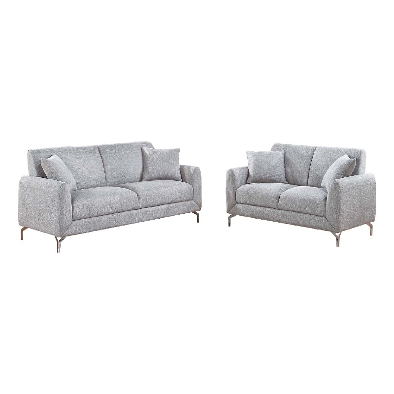 Rena 2pc Sofa and Loveseat Set- 2 Pillows- Light Gray Burlap Fabric