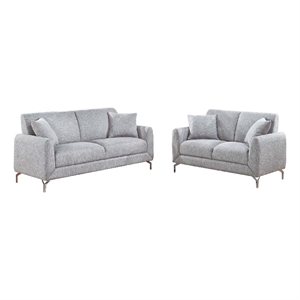 Rena 2pc Sofa and Loveseat Set- 2 Pillows- Light Gray Burlap Fabric