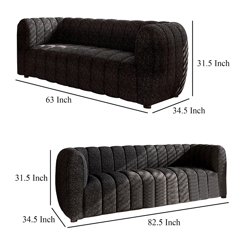 Hery Sofa and Loveseat Set- Black Boucle- Vertical Channel Tufting