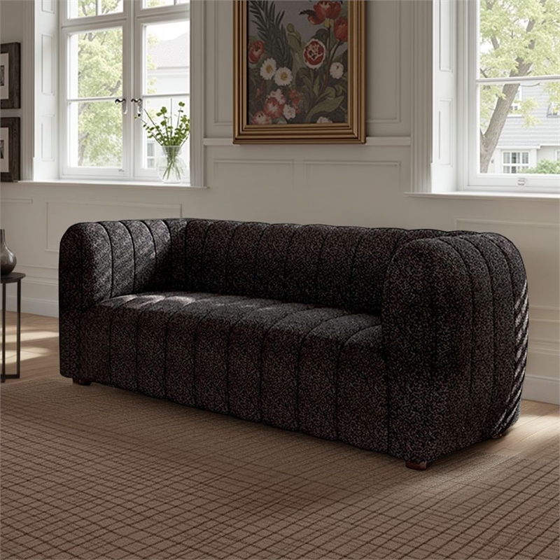 Hery Sofa and Loveseat Set- Black Boucle- Vertical Channel Tufting