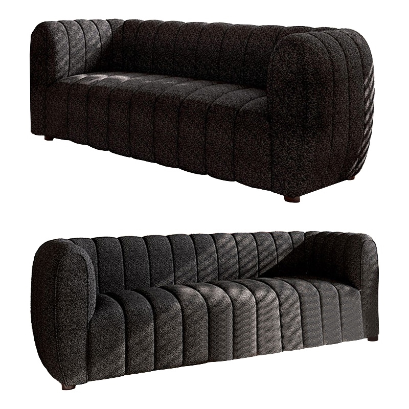Hery Sofa and Loveseat Set- Black Boucle- Vertical Channel Tufting