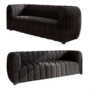 Hery Sofa and Loveseat Set- Black Boucle- Vertical Channel Tufting