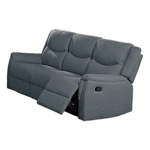 Ammy Manual Recliner Sofa- Pillow Arms- 75in Wood- Gray Faux Burlap