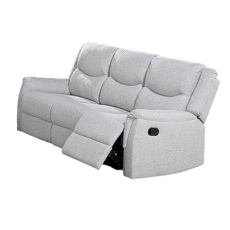Ammy Manual Recliner Sofa- Pillow Arms- 75in Wood- White Faux Burlap