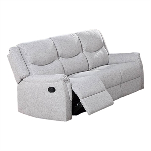 Ammy Manual Recliner Sofa- Pillow Arms- 75in Wood- White Faux Burlap