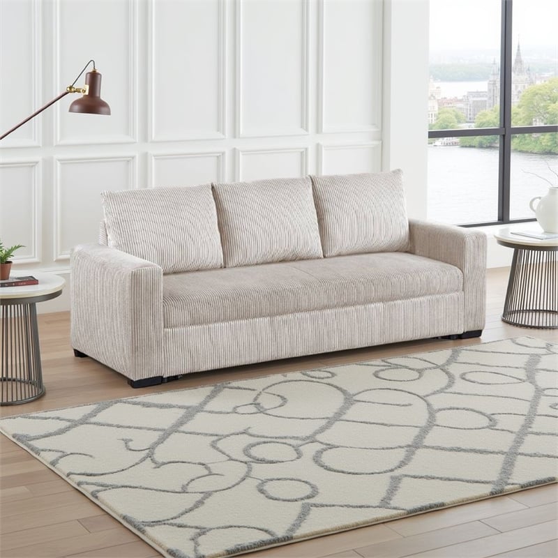 Billy Convertible Sofa Bed- Low Profile Leg- Ivory Corduroy 85 Inch