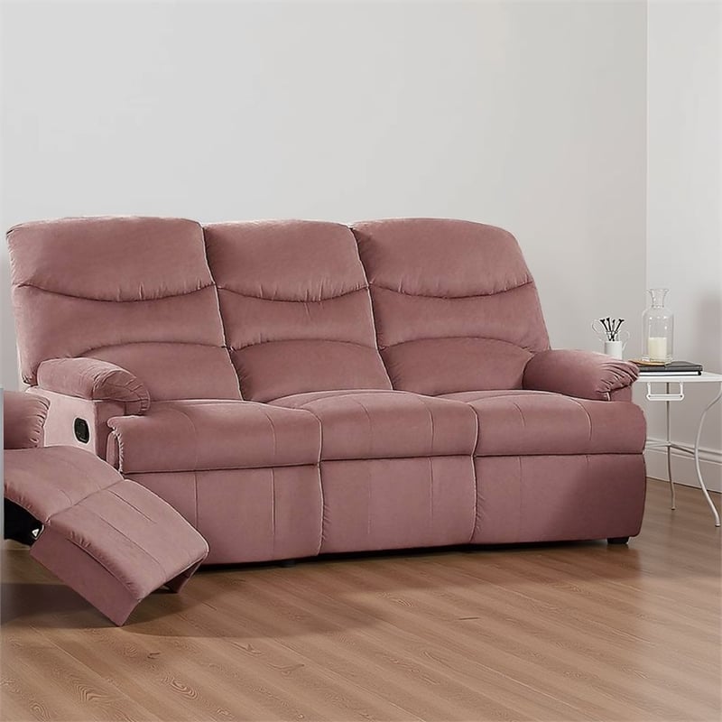 Karry Manual Recliner Sofa- Blush Pink Velvet- Solid Wood- 73 Inch