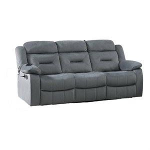 Niko Manual Recliner Sofa- Light Gray Velvet- Solid Wood- 83 Inch