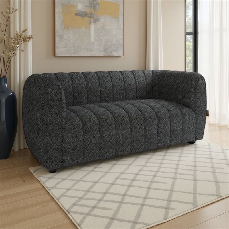 Hery Loveseat- 65 Inch- Black Boucle- Vertical Channel Tufted Details