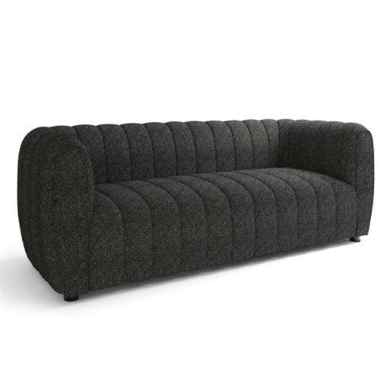 Hery Sofa- 83 Inch- Black Boucle- Vertical Channel Tufted Details