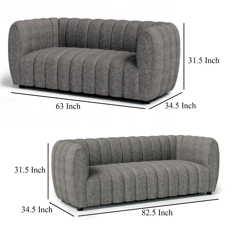 Hery Sofa and Loveseat Set- Gray Boucle- Vertical Channel Tufting