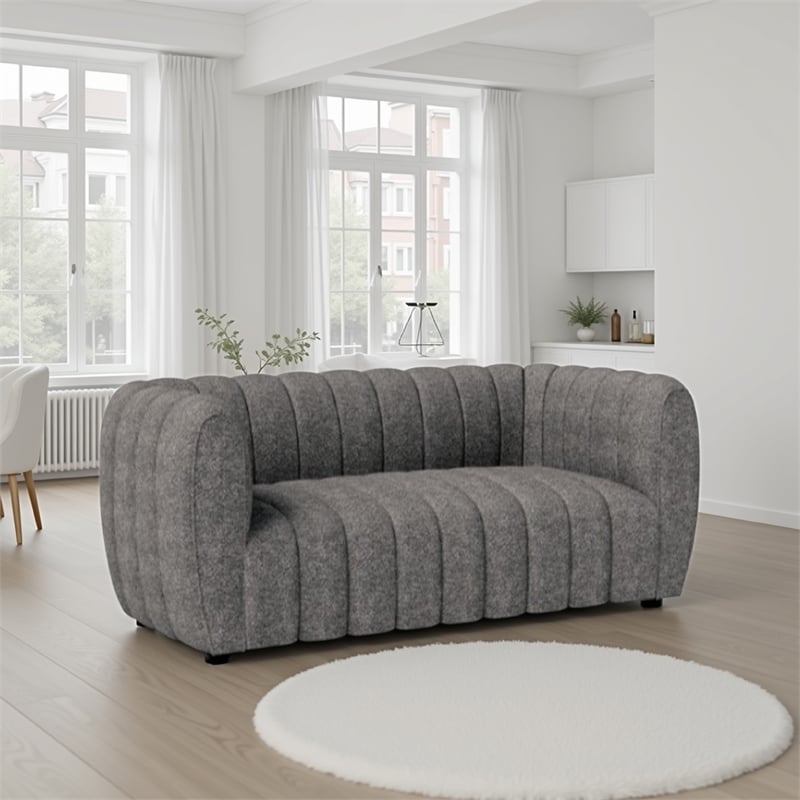 Hery Sofa and Loveseat Set- Gray Boucle- Vertical Channel Tufting