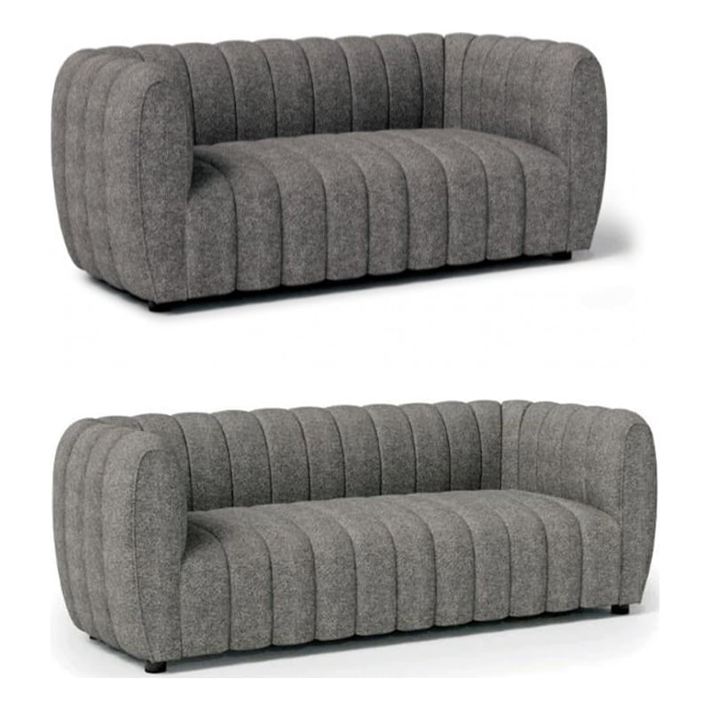 Hery Sofa and Loveseat Set- Gray Boucle- Vertical Channel Tufting