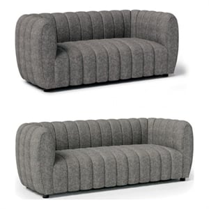 Hery Sofa and Loveseat Set- Gray Boucle- Vertical Channel Tufting