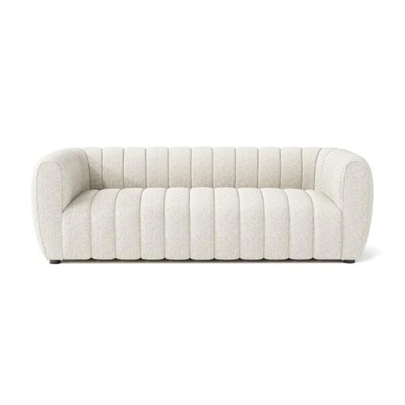 Hery Sofa and Loveseat Set- White Boucle- Vertical Channel Tufting