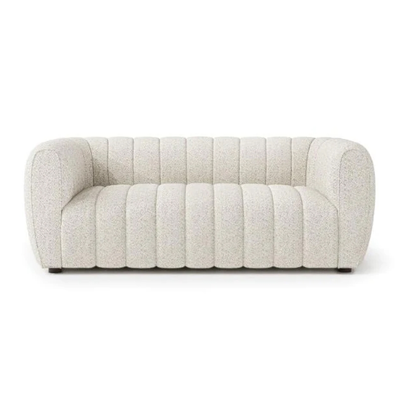 Hery Sofa and Loveseat Set- White Boucle- Vertical Channel Tufting