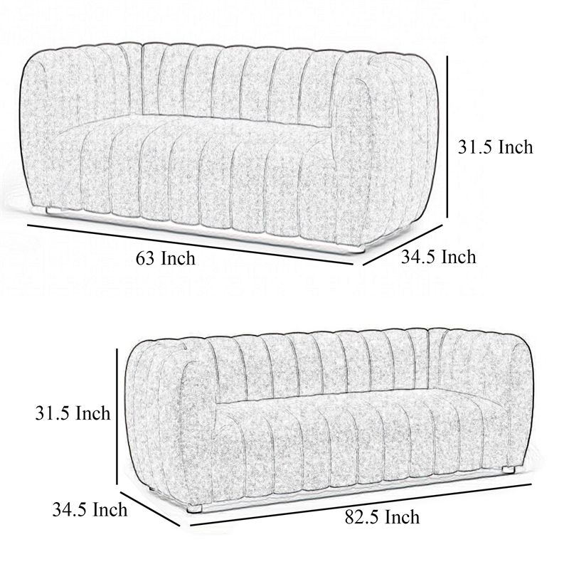 Hery Sofa and Loveseat Set- White Boucle- Vertical Channel Tufting