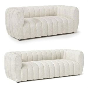 Hery Sofa and Loveseat Set- White Boucle- Vertical Channel Tufting
