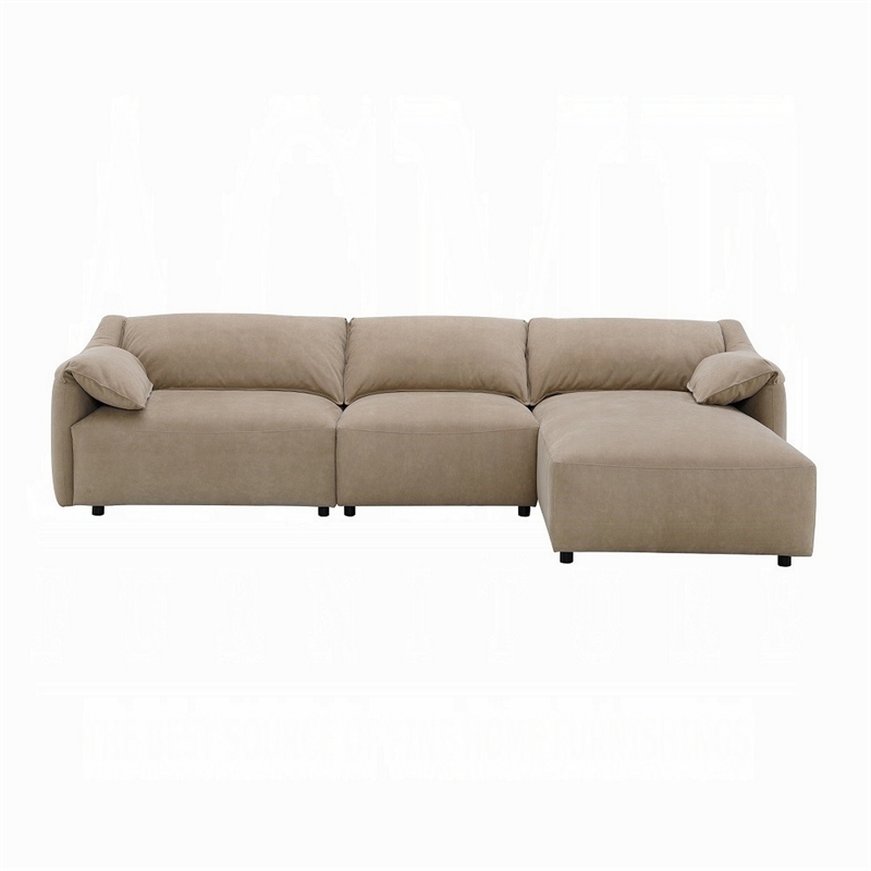 Vety L Shaped Sectional Sofa- Pillow Arm- Light Brown Nubuck Leather