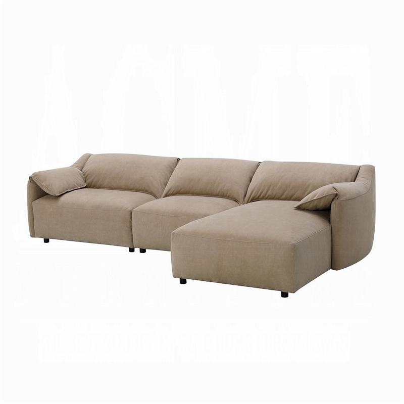 Vety L Shaped Sectional Sofa- Pillow Arm- Light Brown Nubuck Leather