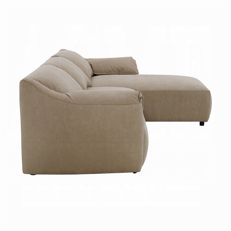 Vety L Shaped Sectional Sofa- Pillow Arm- Light Brown Nubuck Leather