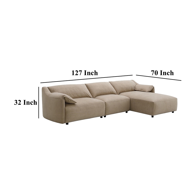 Vety L Shaped Sectional Sofa- Pillow Arm- Light Brown Nubuck Leather