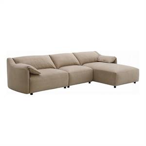 Vety L Shaped Sectional Sofa- Pillow Arm- Light Brown Nubuck Leather