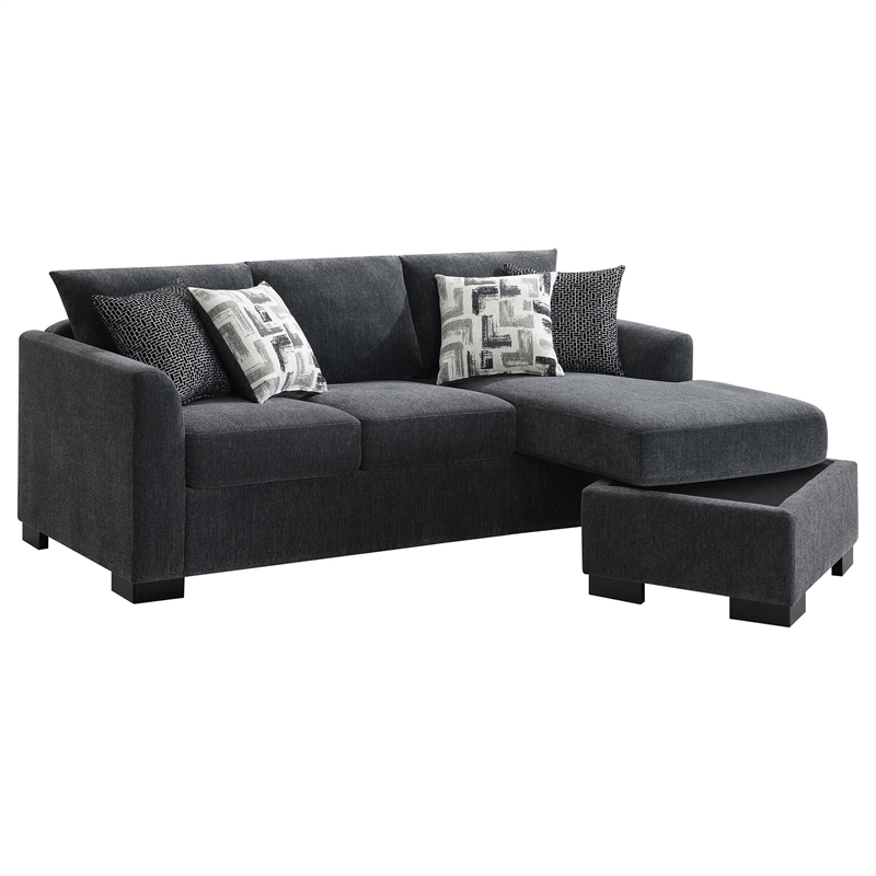 Storia Sleeper Sectional Chaise Sofa- Dark Gray- 4 Pillows- 84 Inch