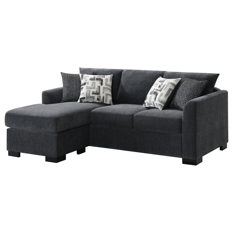 Storia Sleeper Sectional Chaise Sofa- Dark Gray- 4 Pillows- 84 Inch