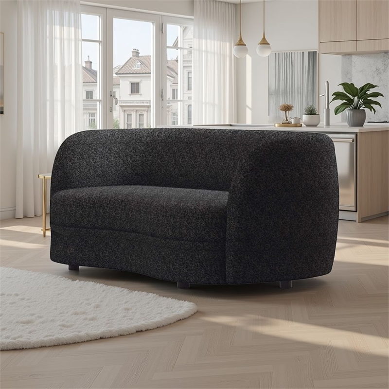 Srey 2pc Sofa and Loveseat Set- Black Boucle- Curved Kidney Shape