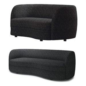 Srey 2pc Sofa and Loveseat Set- Black Boucle- Curved Kidney Shape