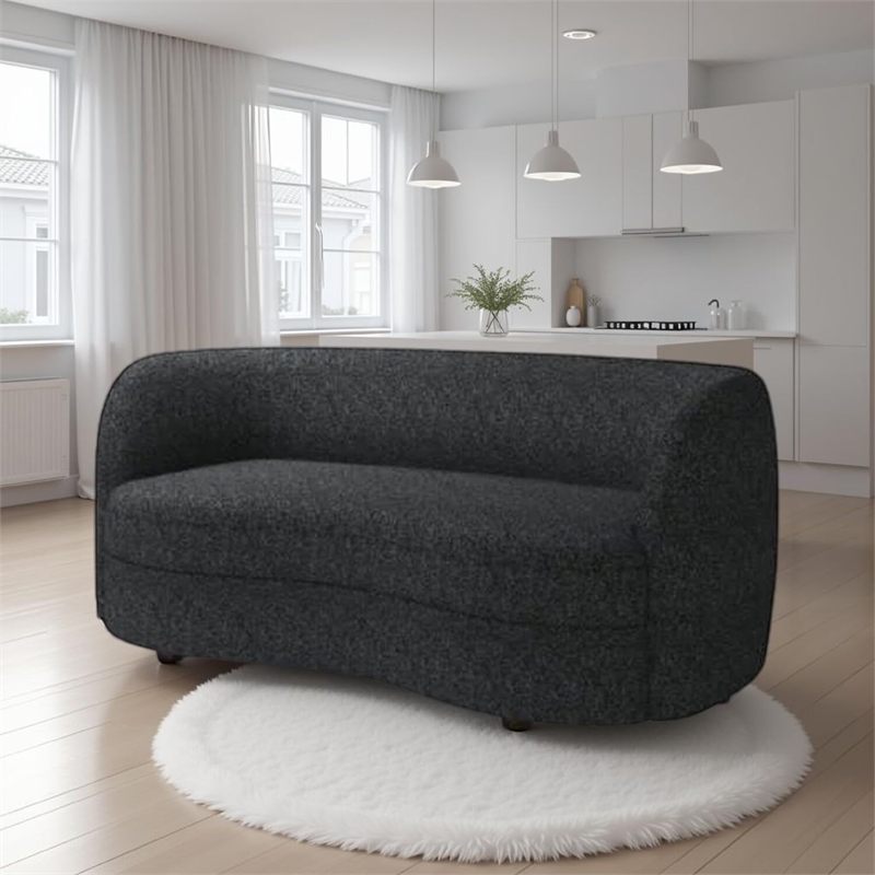 Srey Loveseat- 64 Inch- Plush Black Boucle- Soft Curved Kidney Shape