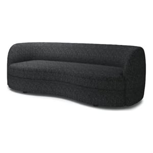 Srey Sofa- 84 Inch- Plush Black Boucle- Curved Curved Kidney Shape