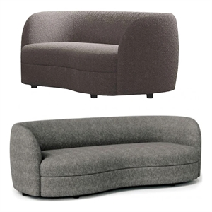 Srey 2pc Sofa and Loveseat Set- Gray Boucle- Curved Kidney Shape