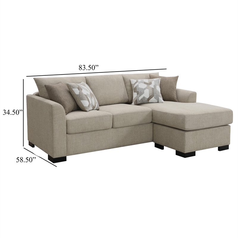 Storia Sleeper Sectional Chaise Sofa- Camel Brown- 4 Pillows- 84 Inch