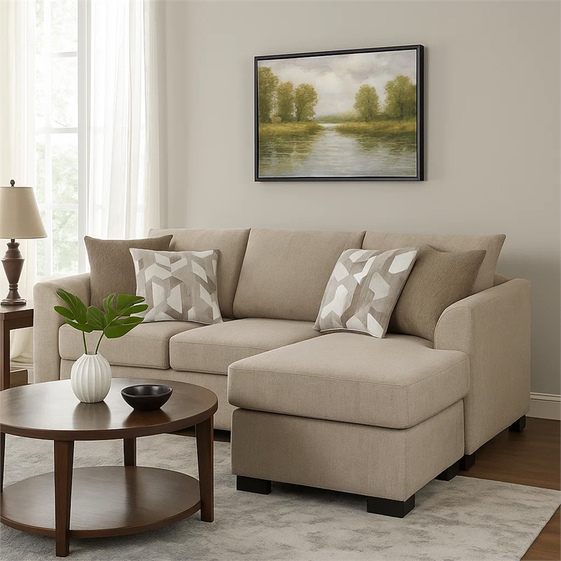 Storia Sleeper Sectional Chaise Sofa- Camel Brown- 4 Pillows- 84 Inch