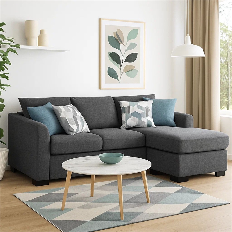 Storia Sleeper Sectional Chaise Sofa- Heather Gray- 4 Pillows- 84 Inch