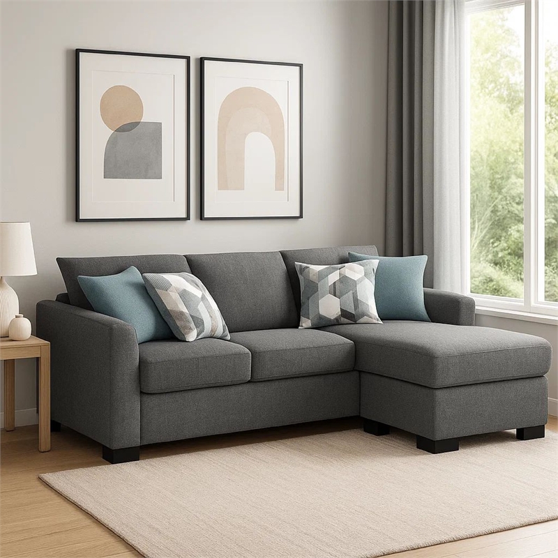Storia Sleeper Sectional Chaise Sofa- Heather Gray- 4 Pillows- 84 Inch