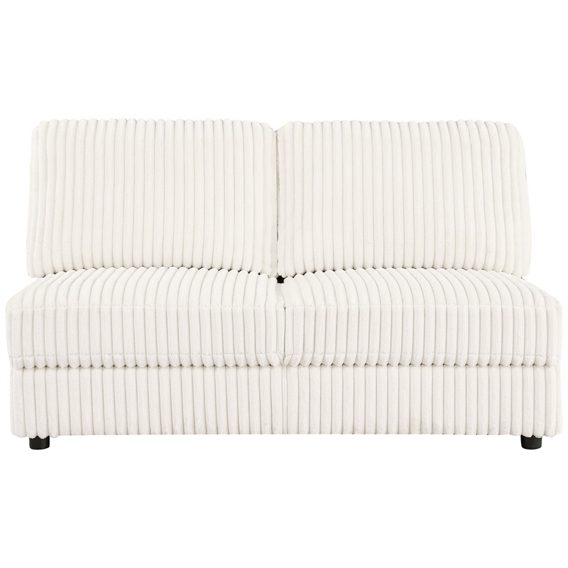 Sono Modular Armless Loveseat- 60 Inch- Ivory Fabric Channel Tufting