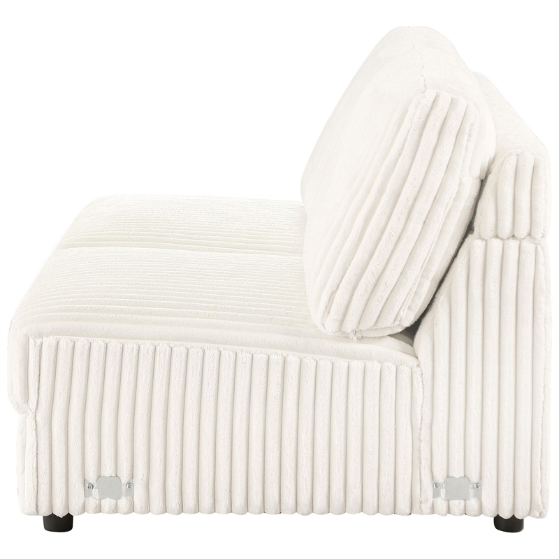 Sono Modular Armless Loveseat- 60 Inch- Ivory Fabric Channel Tufting