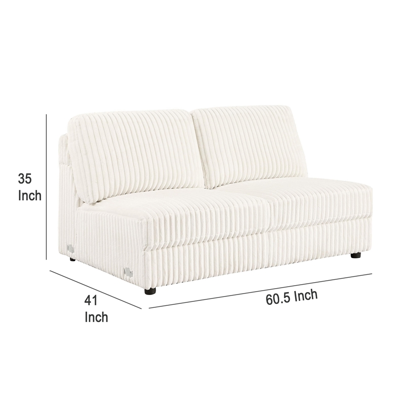 Sono Modular Armless Loveseat- 60 Inch- Ivory Fabric Channel Tufting