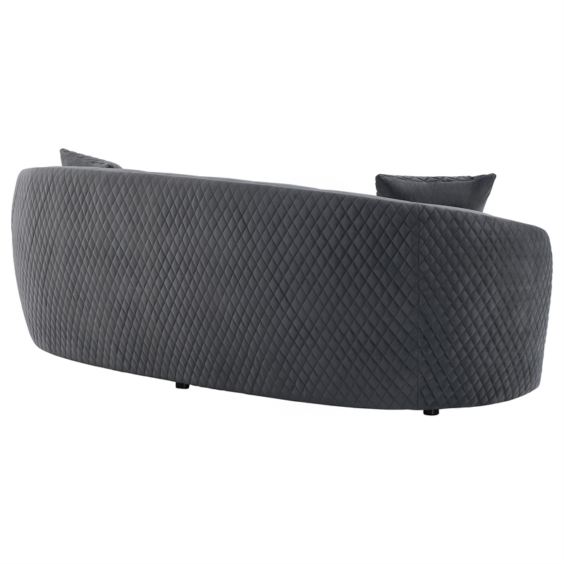 Buo Curved Sofa- 92 Inch- Dark Gray Polyester- Gold Trim- 3 Pillows