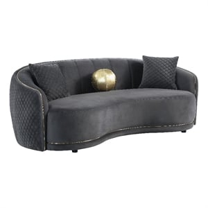 Buo Curved Sofa- 92 Inch- Dark Gray Polyester- Gold Trim- 3 Pillows