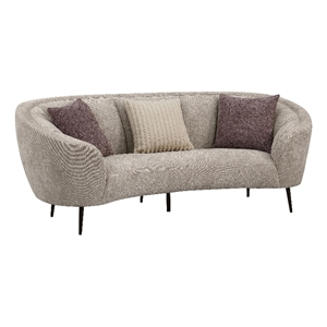 Zui Curved Sofa- 92 Inch- Beige Fabric- Round Design- 3 Accent Pillows
