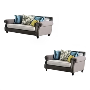 Ella Sofa and Loveseat Set- Olive Green- Gray Button Tufted Microfiber