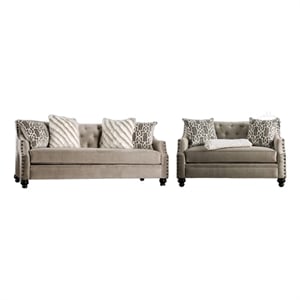 Erin Sofa Loveseat Set- 6 Large Pillows- Brown Small Weave Chenille