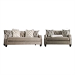 Erin Sofa Loveseat Set- 6 Large Pillows- Brown Small Weave Chenille